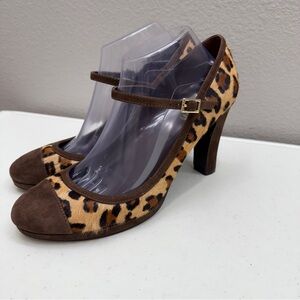 Ralph Lauren Cow Hide Heels Mary Jane Size 10 Animal Print Shoes Buckle